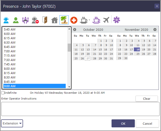 IPFX Agent Toolbar>Presence interface